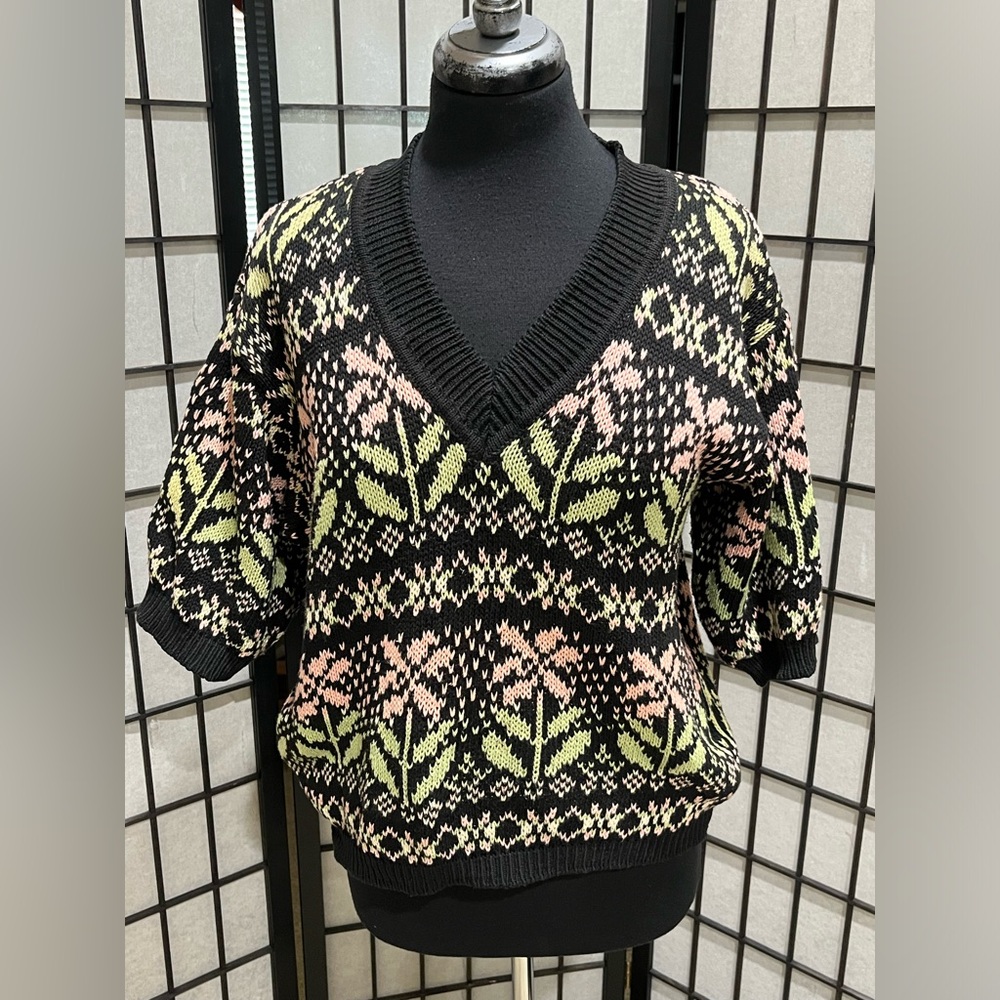 United Colors Of Benetton Black Knit with Pastel Pink & Lime Stripes, EU SIZE 48 - Picture 3 of 10